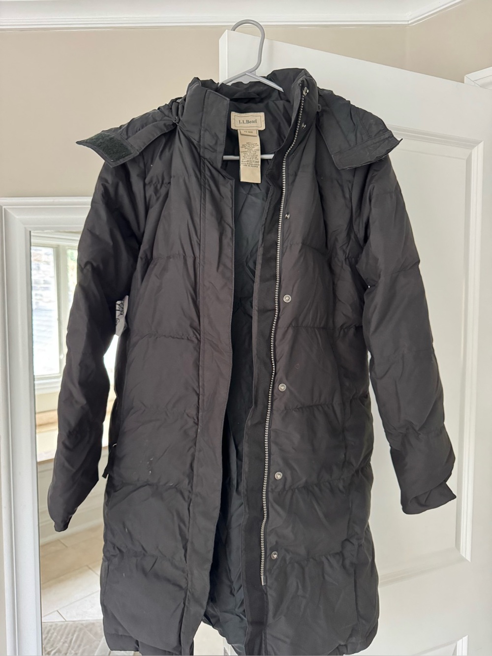 L.L. Bean Women's Black Long Puffer Coat with Hood